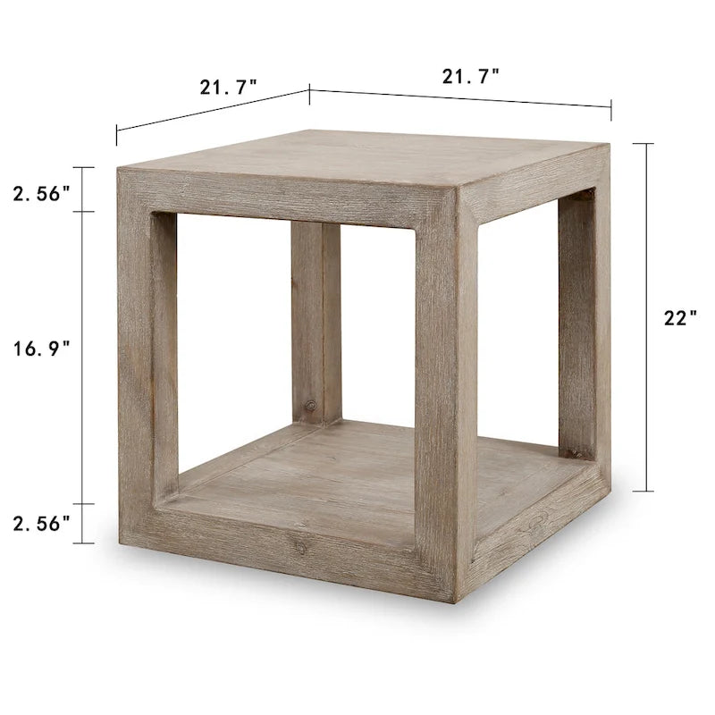 Tavolino artigianale in legno di recupero, finitura bianca slavata, 21L x 21P x 22A