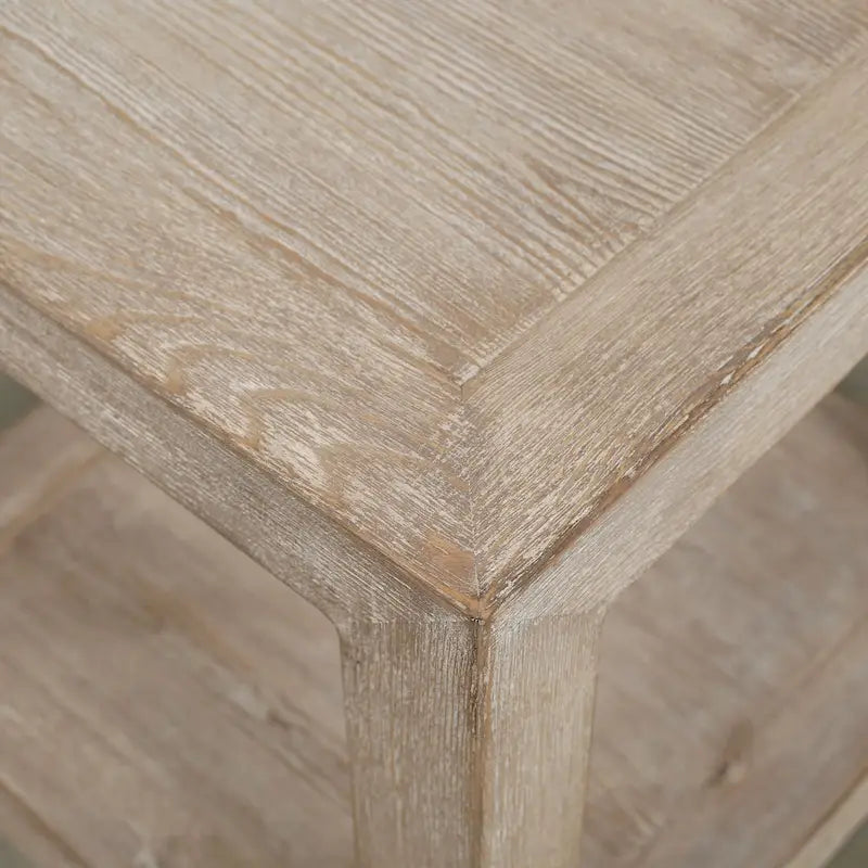 Tavolino artigianale in legno di recupero, finitura bianca slavata, 21L x 21P x 22A