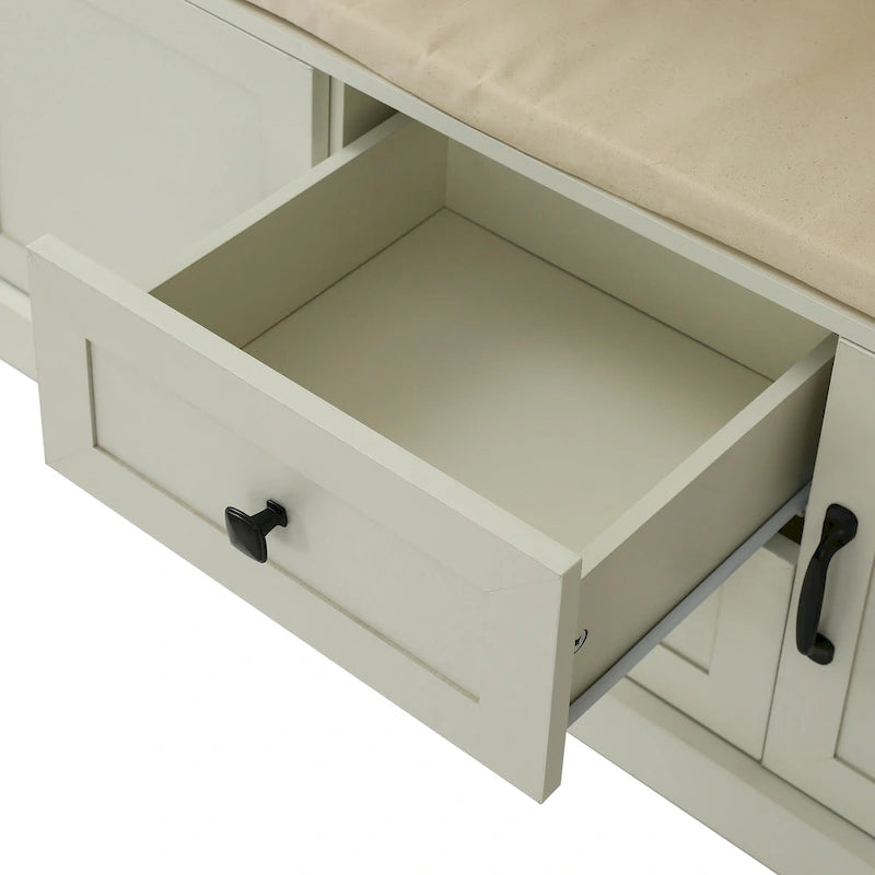 Panca da ingresso da 120 cm con 3 ganci, cassapanca e cassetti
