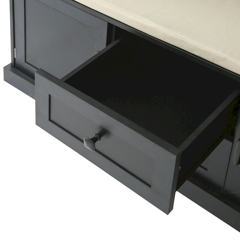 Panca da ingresso da 120 cm con 3 ganci, cassapanca e cassetti