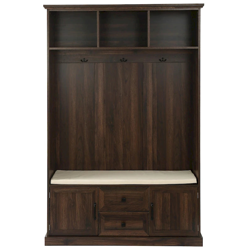 Panca da ingresso da 120 cm con 3 ganci, cassapanca e cassetti