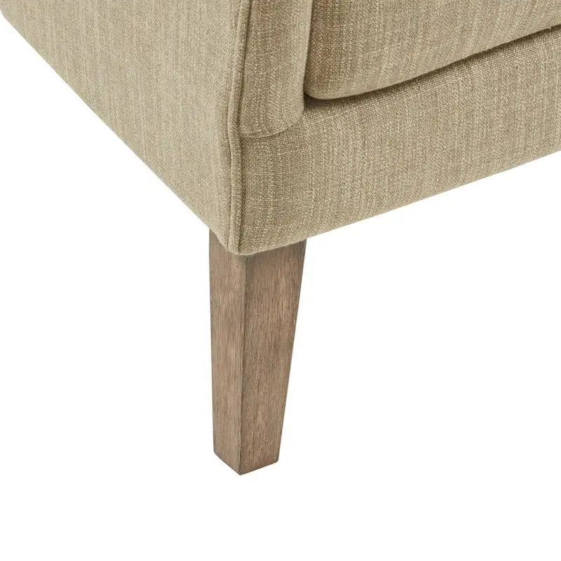 Poltrona Swoop Mid-Century Modern con schienale ad ali in tessuto grigio e gambe in legno massello