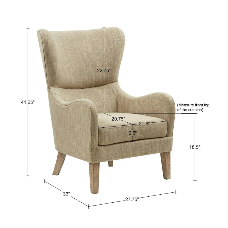 Poltrona Swoop Mid-Century Modern con schienale ad ali in tessuto grigio e gambe in legno massello