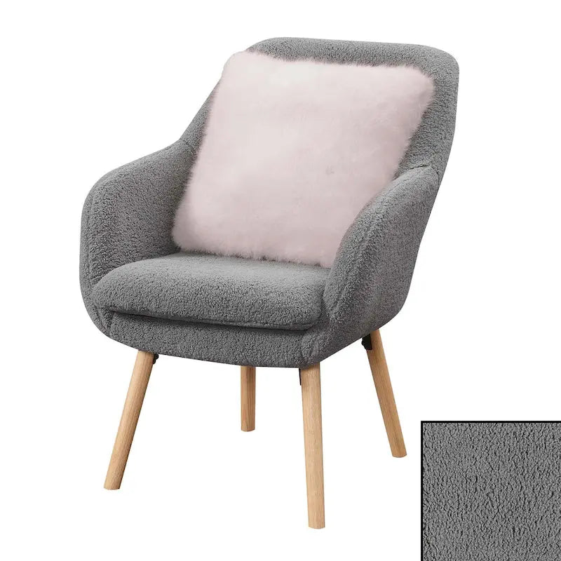 Poltrona accent Sherpa Wingback con gambe in legno massello e cuscino sfoderabile