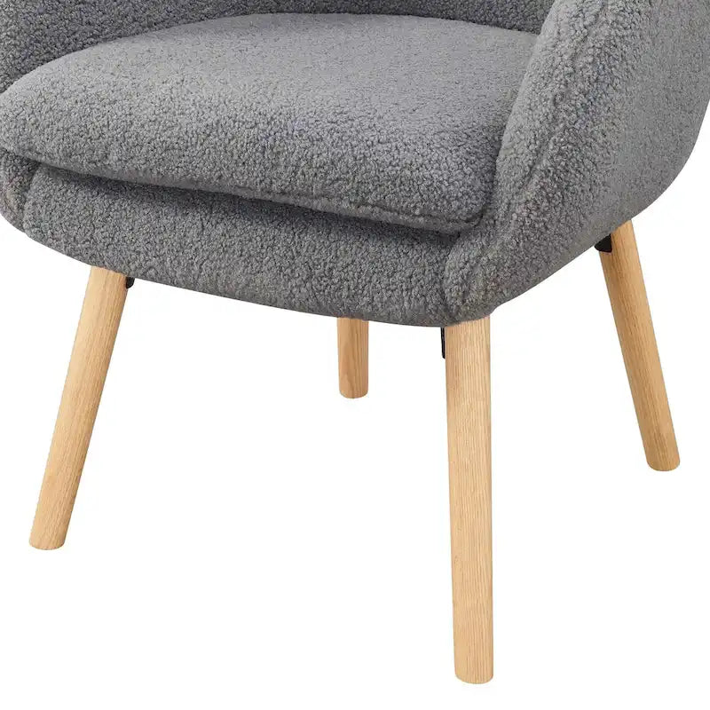 Poltrona accent Sherpa Wingback con gambe in legno massello e cuscino sfoderabile