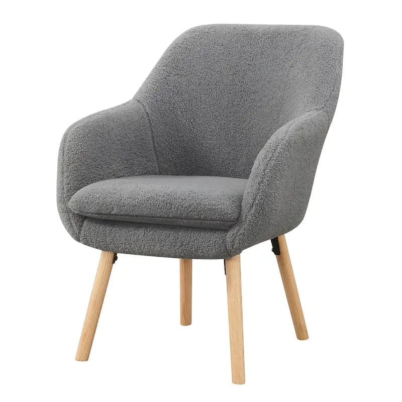 Poltrona accent Sherpa Wingback con gambe in legno massello e cuscino sfoderabile