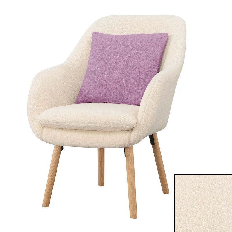Poltrona accent Sherpa Wingback con gambe in legno massello e cuscino sfoderabile