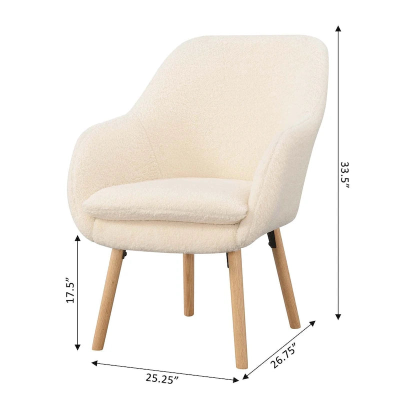 Poltrona accent Sherpa Wingback con gambe in legno massello e cuscino sfoderabile