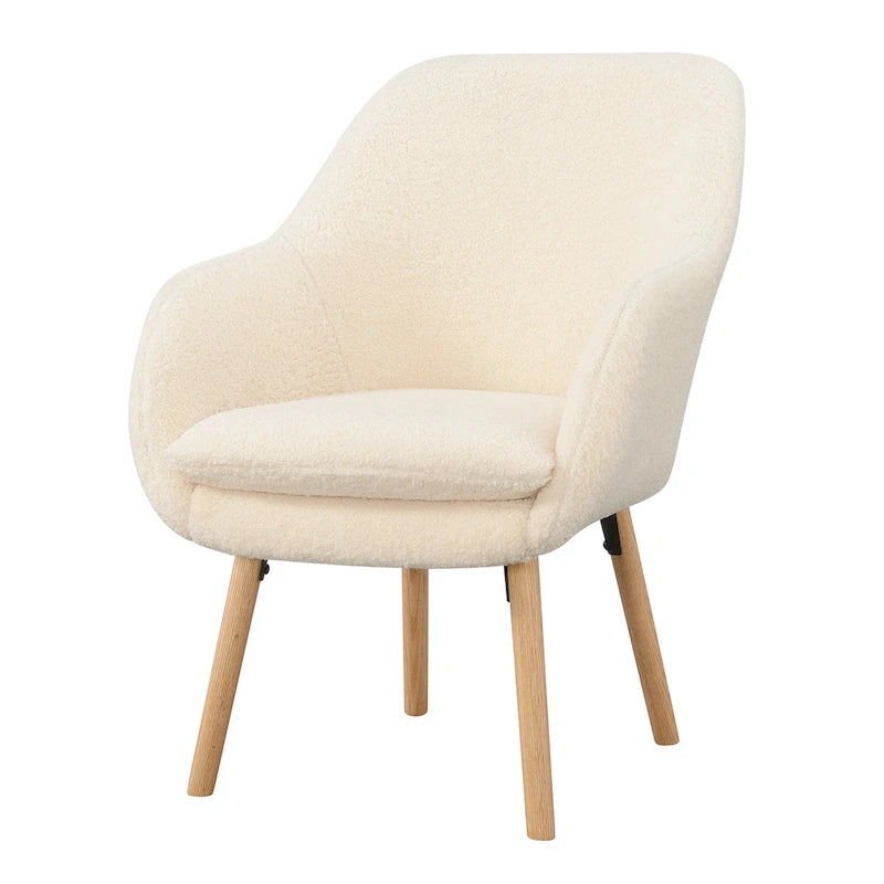 Poltrona accent Sherpa Wingback con gambe in legno massello e cuscino sfoderabile