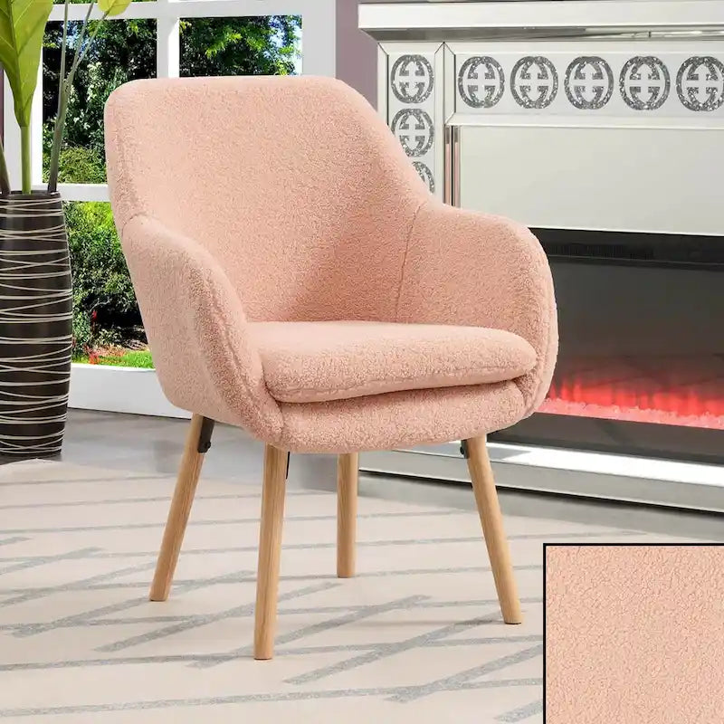 Poltrona accent Sherpa Wingback con gambe in legno massello e cuscino sfoderabile