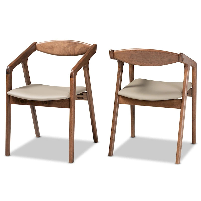 Sedie da pranzo moderne di metà secolo con seduta in similpelle e struttura in legno, set da 2
