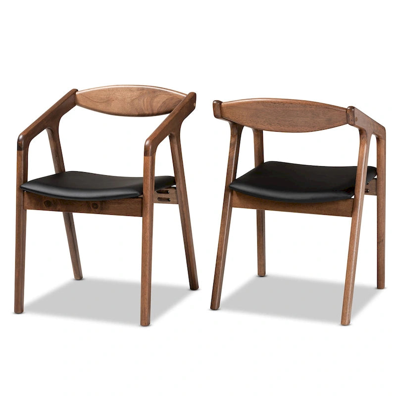 Sedie da pranzo moderne di metà secolo con seduta in similpelle e struttura in legno, set da 2