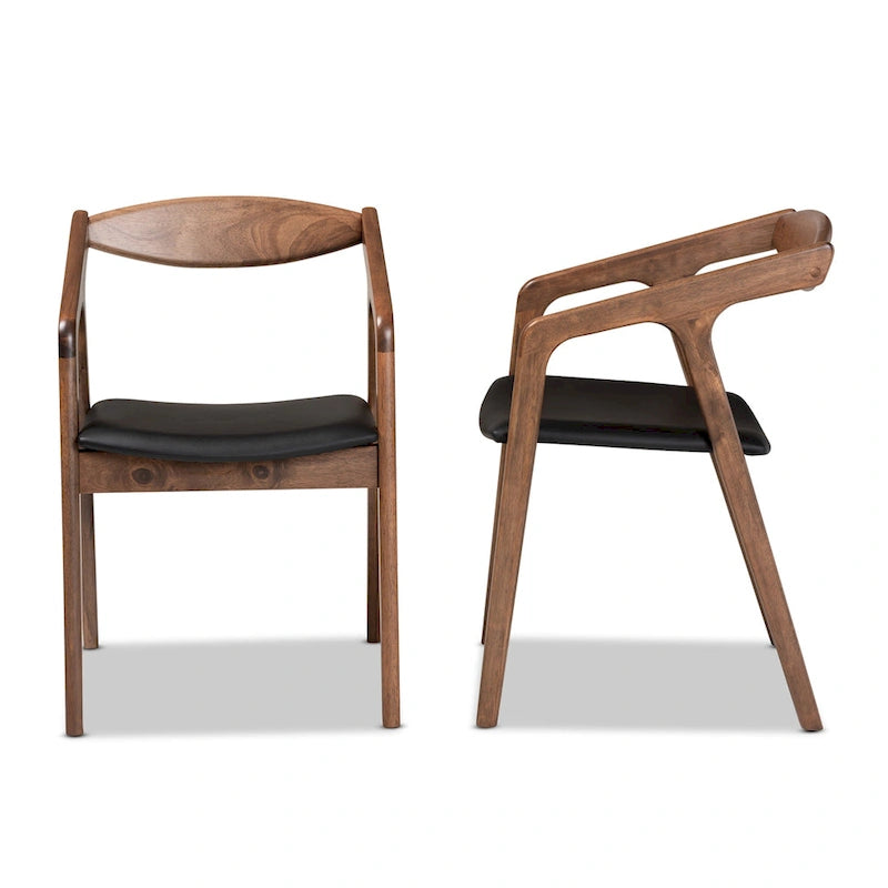 Sedie da pranzo moderne di metà secolo con seduta in similpelle e struttura in legno, set da 2