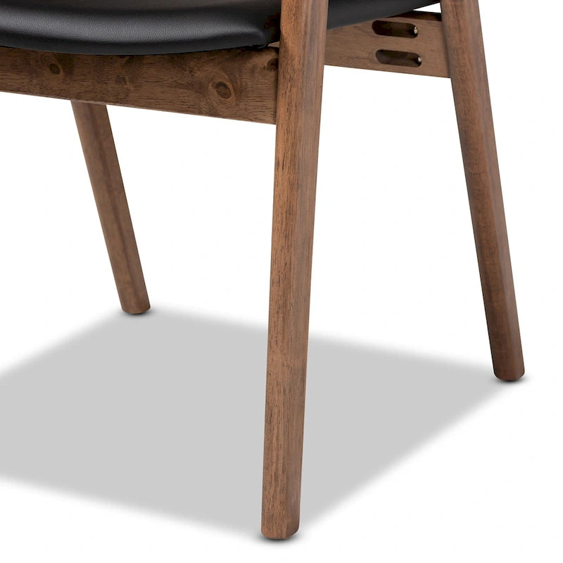 Sedie da pranzo moderne di metà secolo con seduta in similpelle e struttura in legno, set da 2