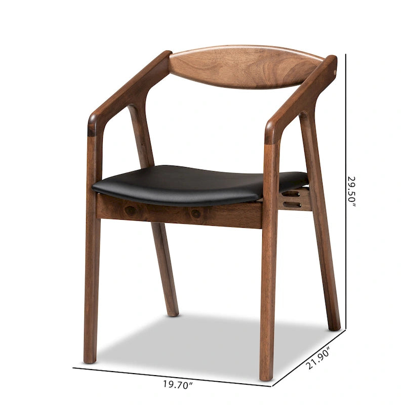 Sedie da pranzo moderne di metà secolo con seduta in similpelle e struttura in legno, set da 2