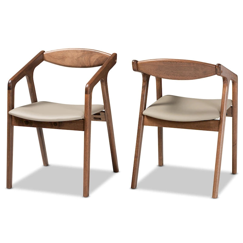 Sedie da pranzo moderne di metà secolo con seduta in similpelle e struttura in legno, set da 2