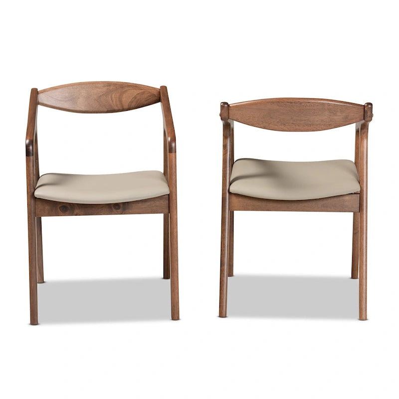 Sedie da pranzo moderne di metà secolo con seduta in similpelle e struttura in legno, set da 2