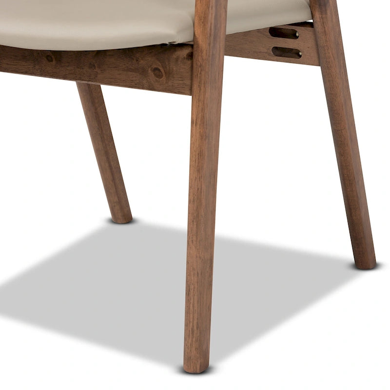 Sedie da pranzo moderne di metà secolo con seduta in similpelle e struttura in legno, set da 2