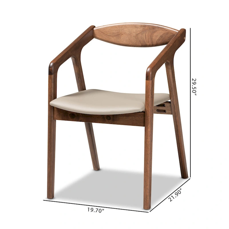Sedie da pranzo moderne di metà secolo con seduta in similpelle e struttura in legno, set da 2