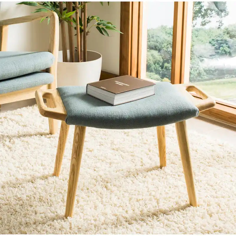 Panca Mid-Century con Struttura in Legno di Olmo Naturale e Rivestimento Neutro, 12Wx25Dx15H