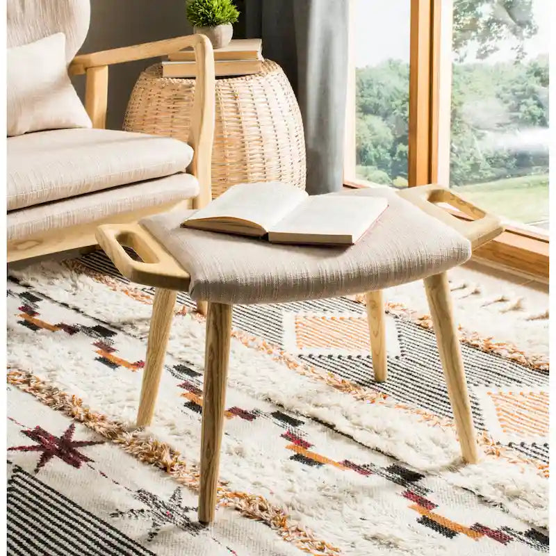 SAFAVIEH Zipora Beige/ Natural Mid-Century Bench - 11.8 x 24.6 x 15.4 - 12Wx25Dx15H