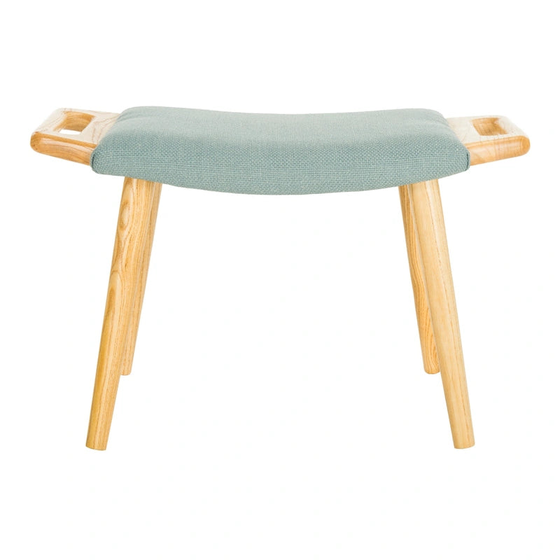 Panca Mid-Century con Struttura in Legno di Olmo Naturale e Rivestimento Neutro, 12Wx25Dx15H