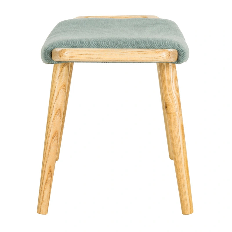 Panca Mid-Century con Struttura in Legno di Olmo Naturale e Rivestimento Neutro, 12Wx25Dx15H