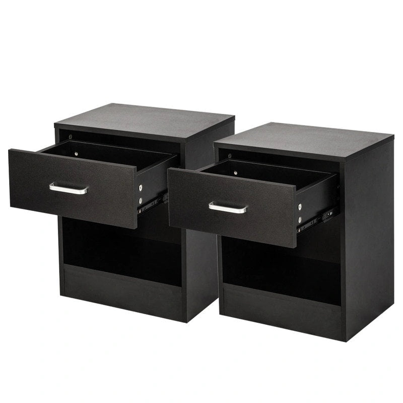 Set di 2 Comodini con 1 Cassetto, Pannello in MDF Nero, 15,8x11,8x19,7