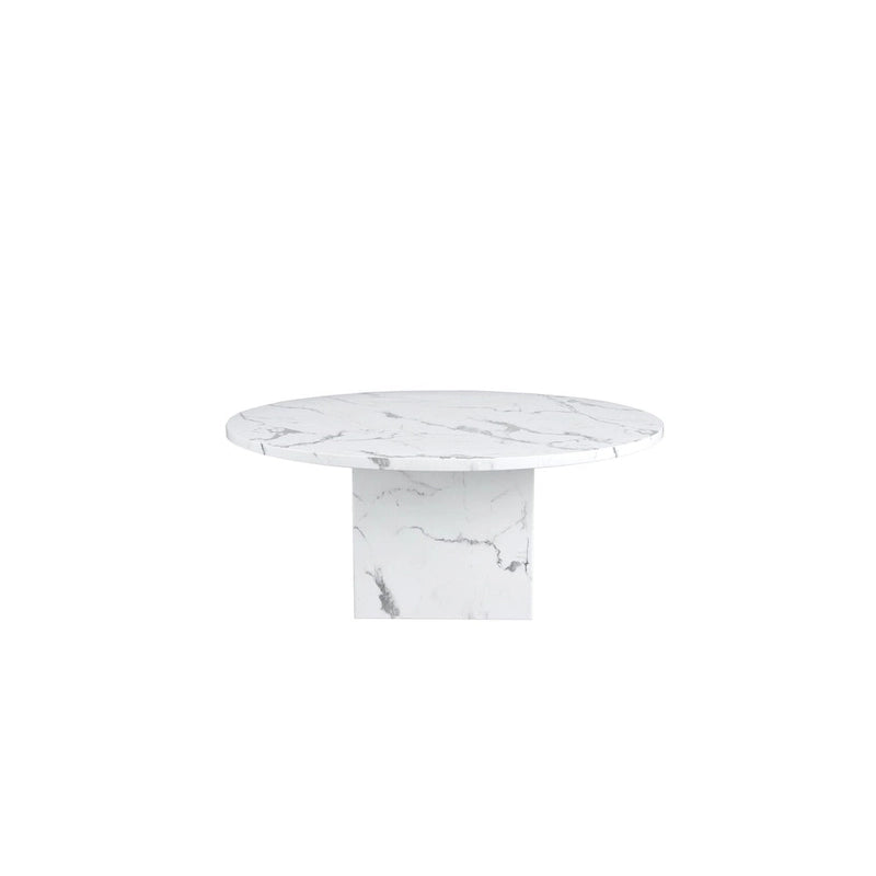 Tavolo da pranzo rotondo in marmo da 60 pollici con base a cubo in marmo, altezza 30 pollici
