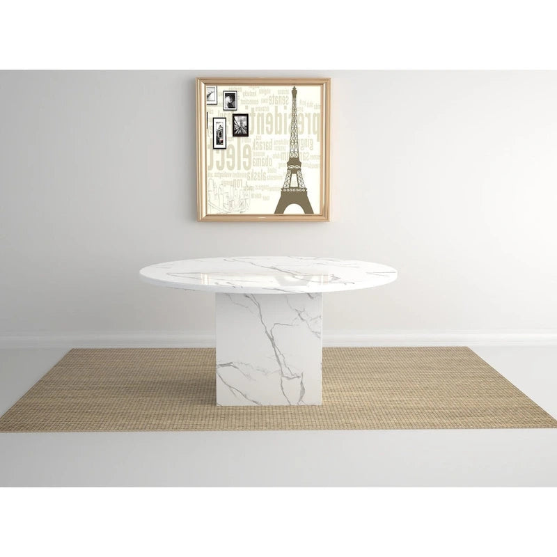 Tavolo da pranzo rotondo in marmo da 60 pollici con base a cubo in marmo, altezza 30 pollici