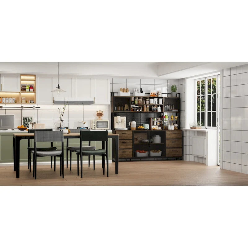 Grande Credenza da Cucina con Ante in Metallo, 6 Cassetti e Ripiani, 180 cm di Larghezza