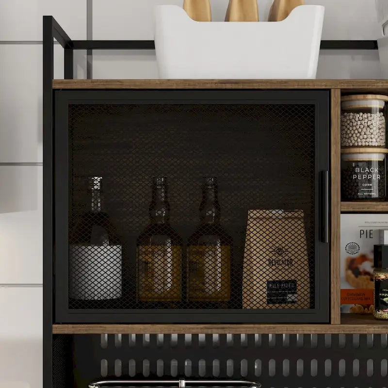 Grande Credenza da Cucina con Ante in Metallo, 6 Cassetti e Ripiani, 180 cm di Larghezza