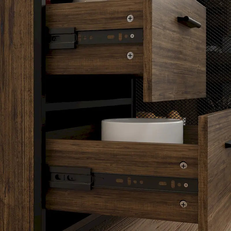 Grande Credenza da Cucina con Ante in Metallo, 6 Cassetti e Ripiani, 180 cm di Larghezza