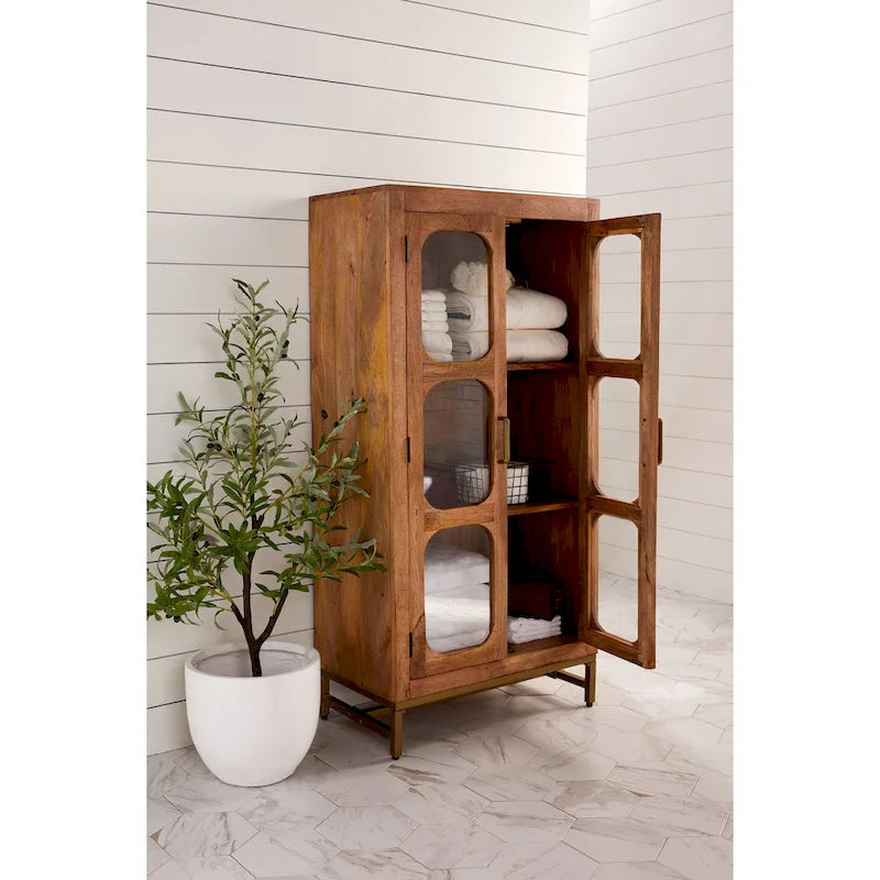 Vetrina in legno a due ante con finestre in vetro, 30L x 16P x 61A