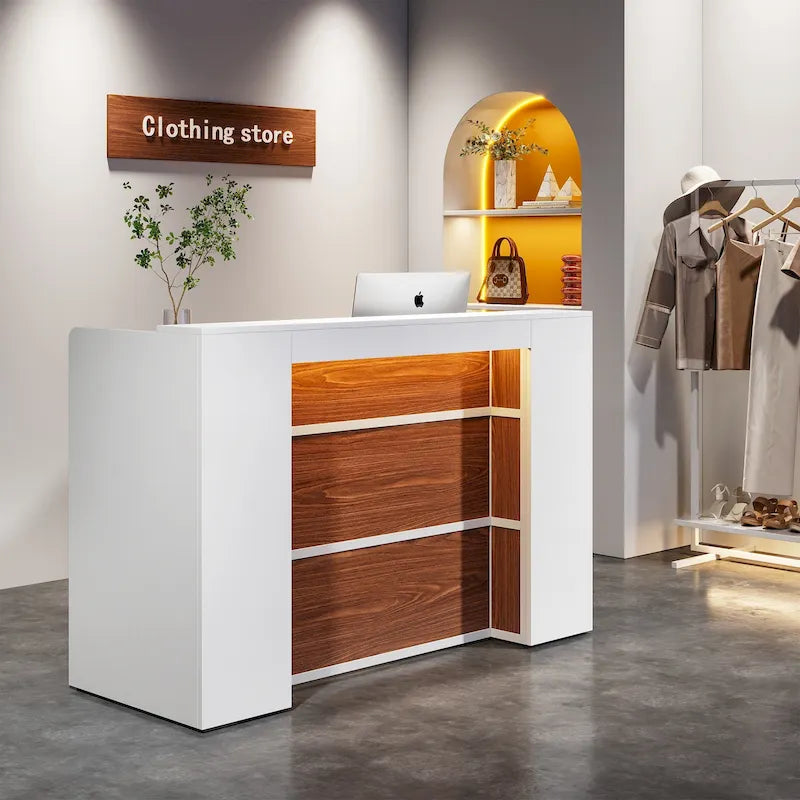 Ampio bancone reception con luci LED per ufficio, salone e attività commerciali