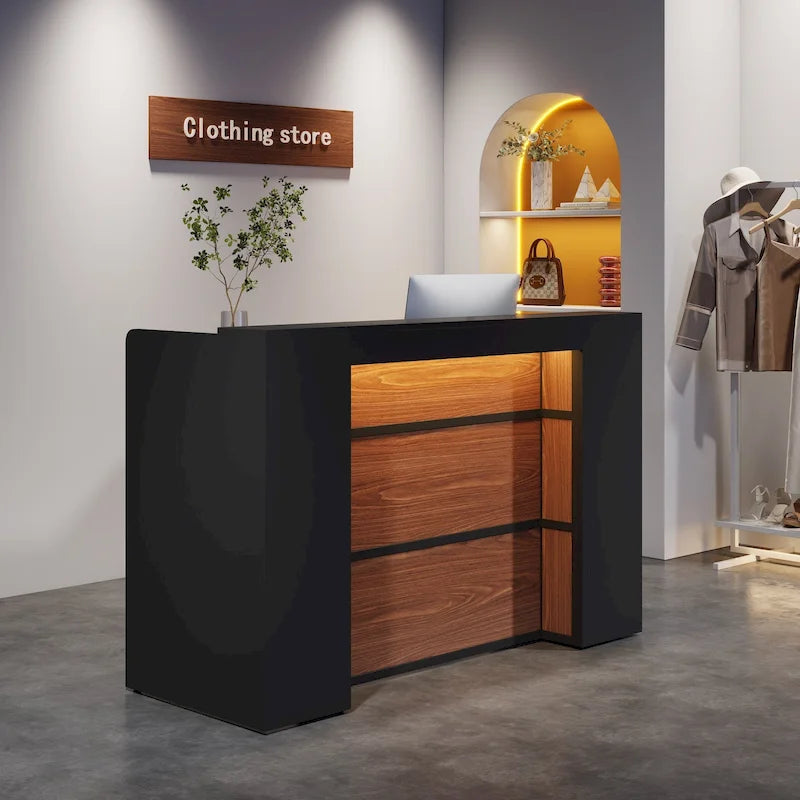 Ampio bancone reception con luci LED per ufficio, salone e attività commerciali