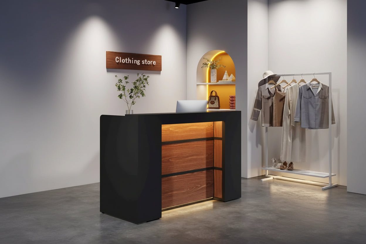 Large Reception Desk Front Desk with LED Lights for Salon Reception Room Store Office Lobby Retail Shop Clinic