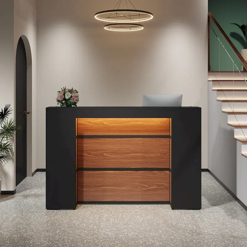Ampio bancone reception con luci LED per ufficio, salone e attività commerciali
