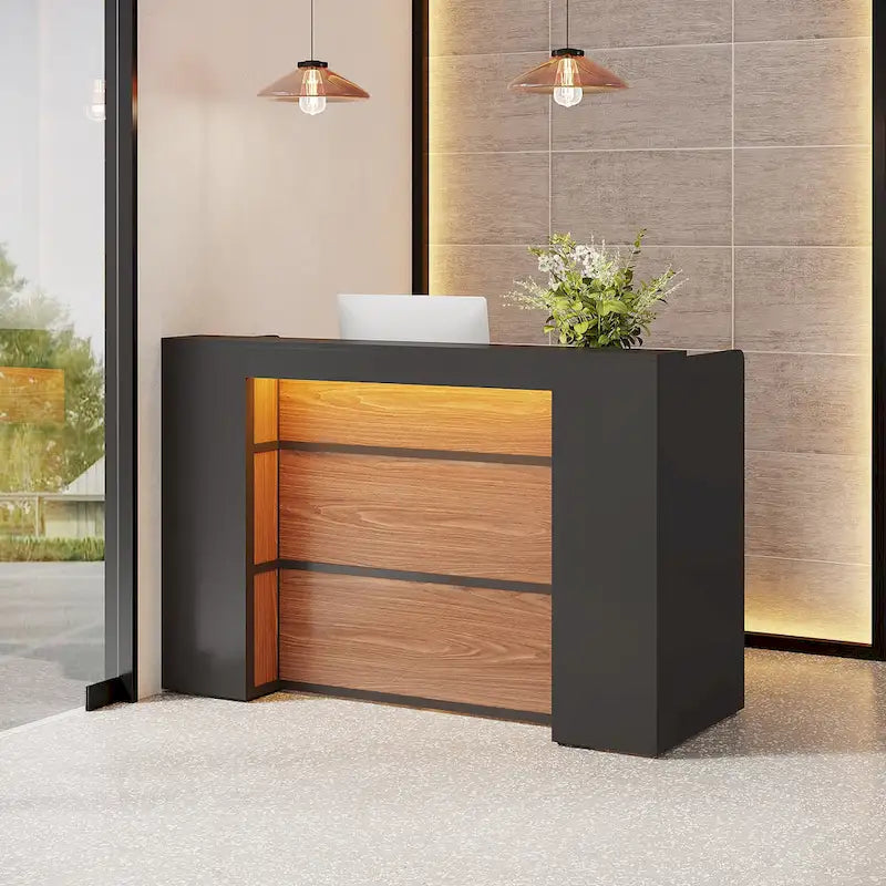 Ampio bancone reception con luci LED per ufficio, salone e attività commerciali