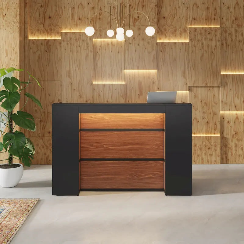 Ampio bancone reception con luci LED per ufficio, salone e attività commerciali