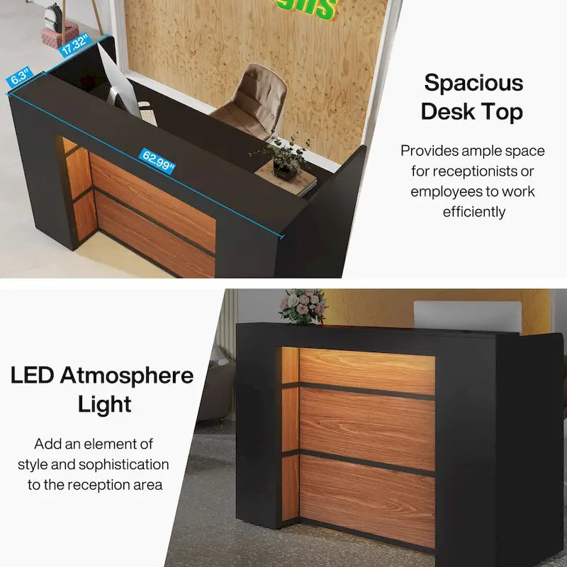 Ampio bancone reception con luci LED per ufficio, salone e attività commerciali