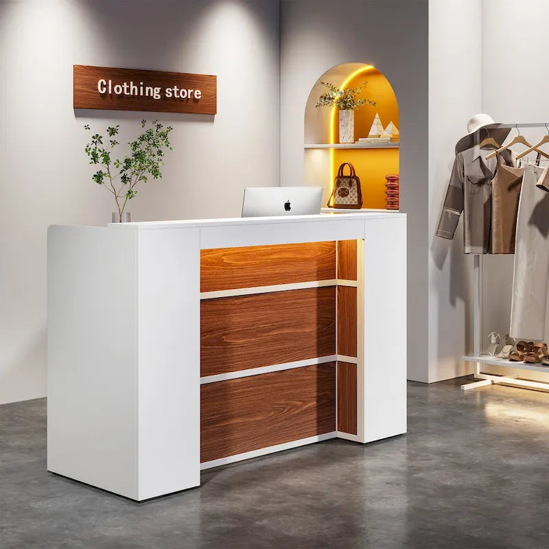 Ampio bancone reception con luci LED per ufficio, salone e attività commerciali