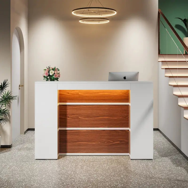 Ampio bancone reception con luci LED per ufficio, salone e attività commerciali