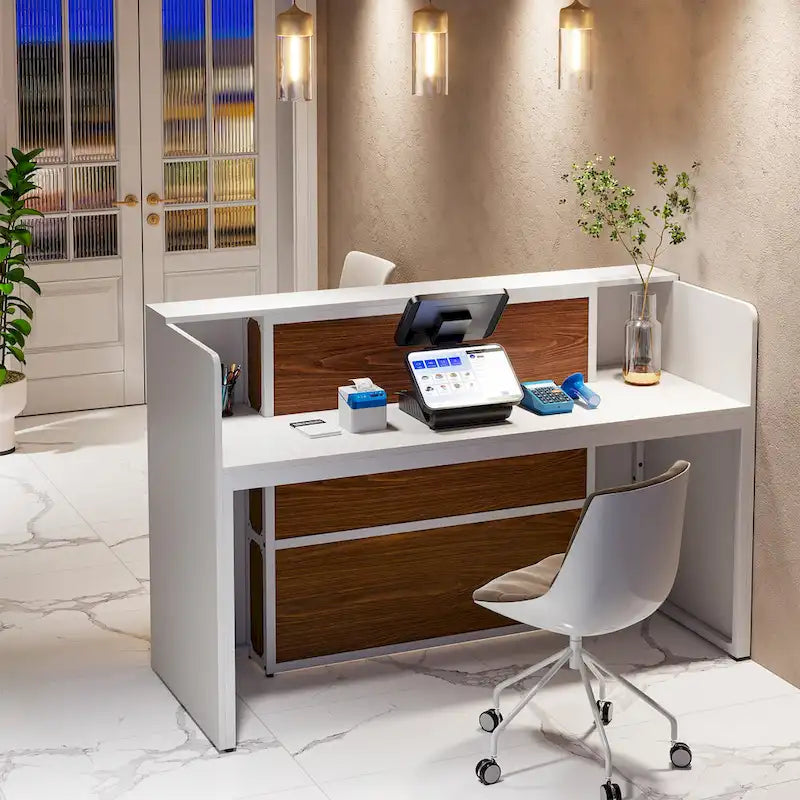 Ampio bancone reception con luci LED per ufficio, salone e attività commerciali