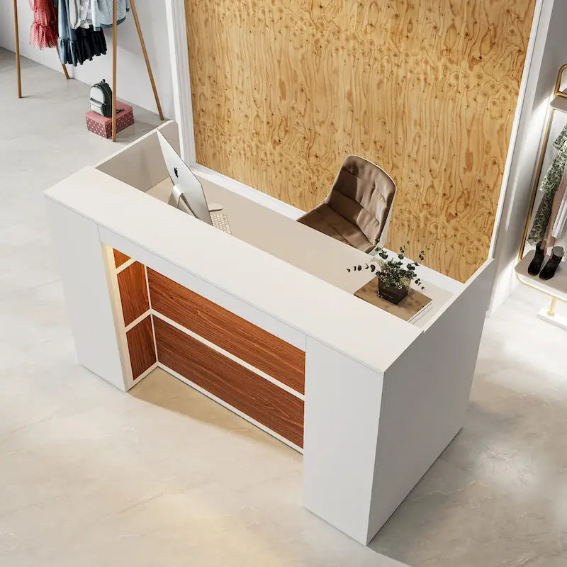 Ampio bancone reception con luci LED per ufficio, salone e attività commerciali