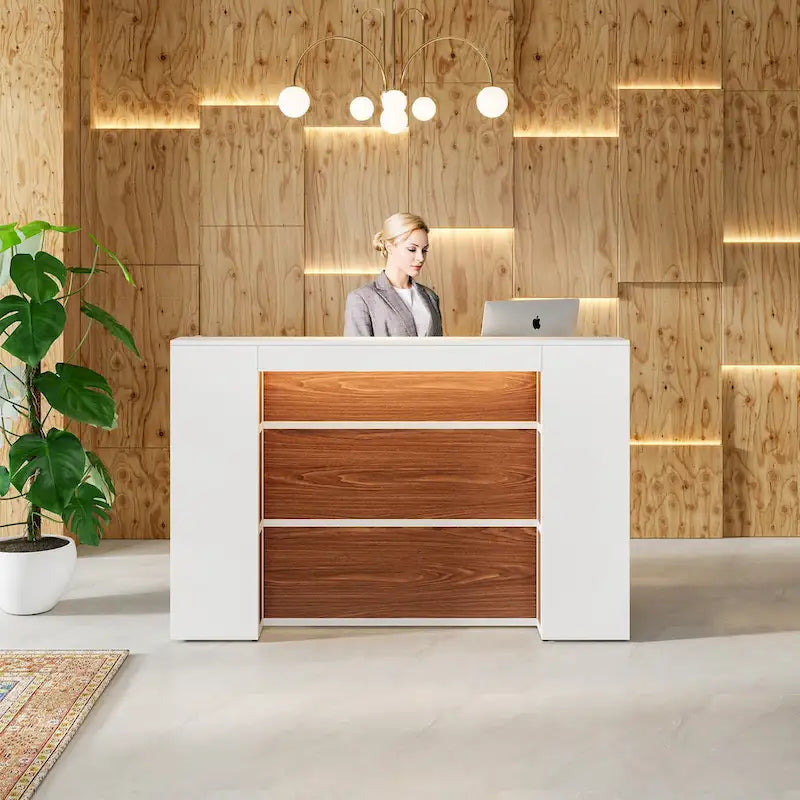 Ampio bancone reception con luci LED per ufficio, salone e attività commerciali