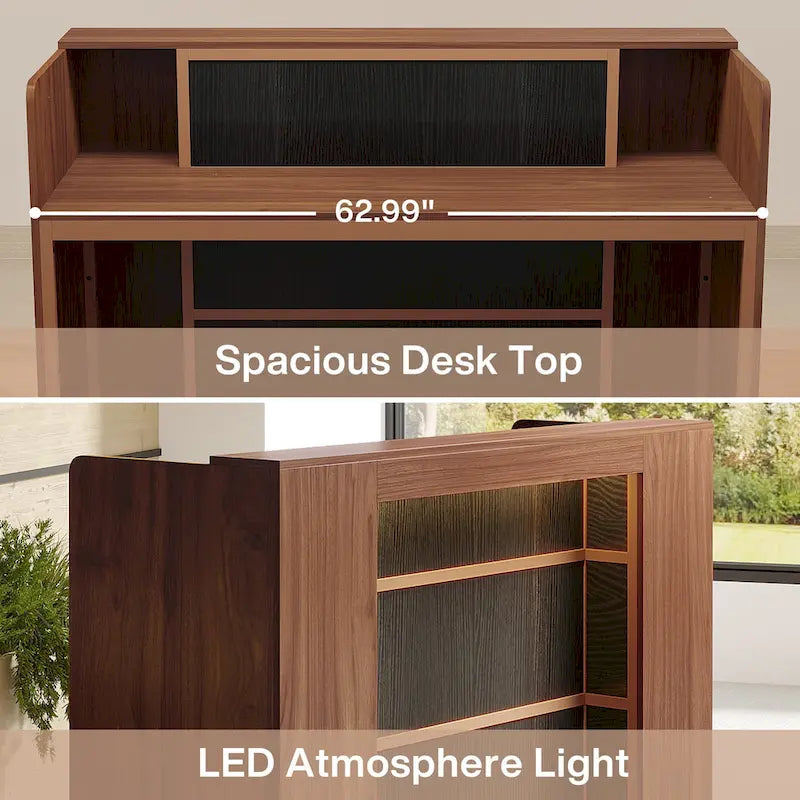 Ampio bancone reception con luci LED per ufficio, salone e attività commerciali