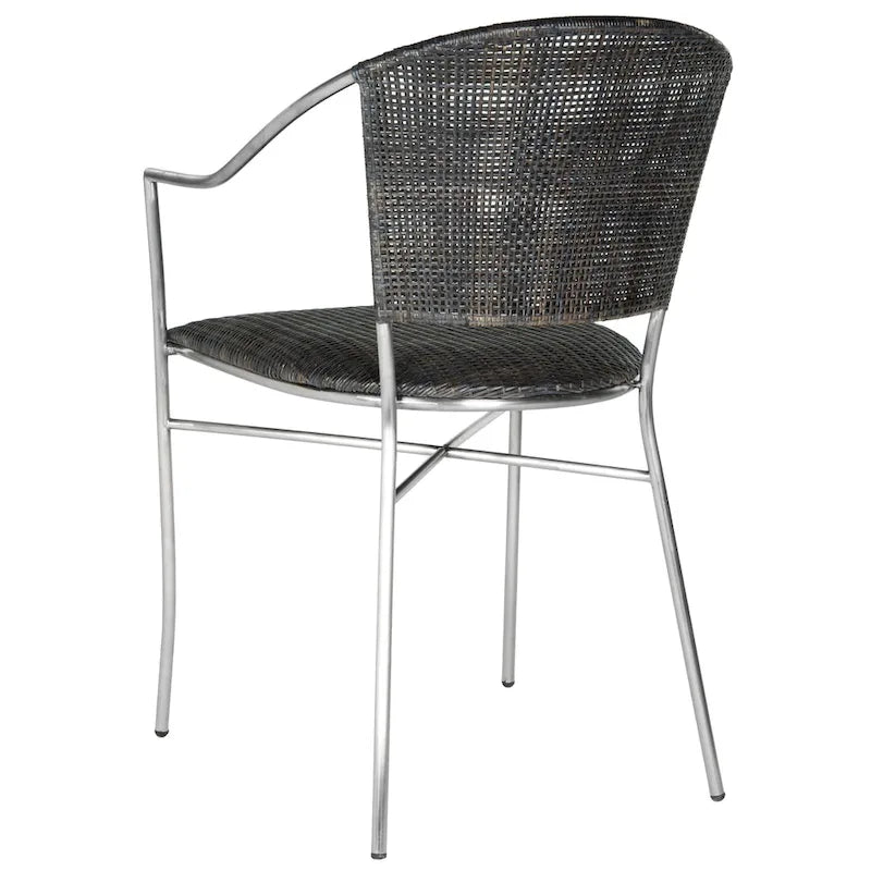 Poltroncine Nere in Rattan con Struttura in Acciaio Inox, Set da 2, 21L x 22P x 34A