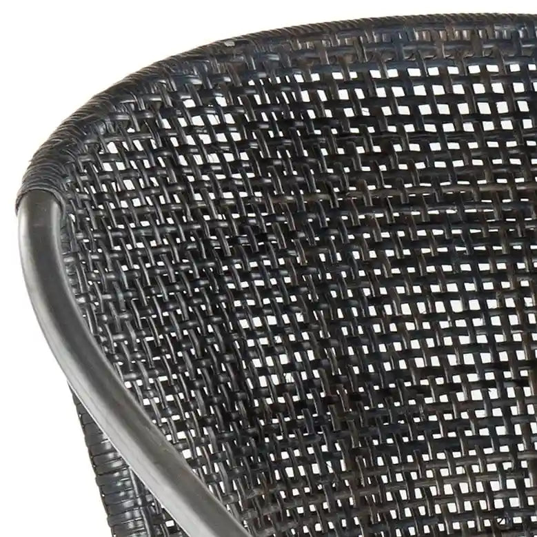 Poltroncine Nere in Rattan con Struttura in Acciaio Inox, Set da 2, 21L x 22P x 34A