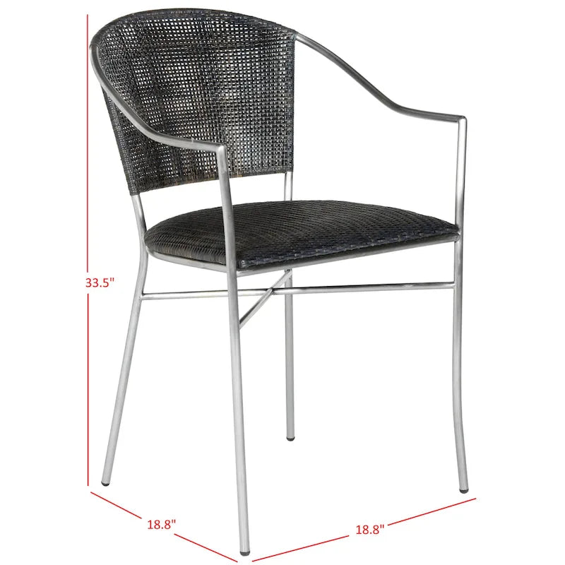Poltroncine Nere in Rattan con Struttura in Acciaio Inox, Set da 2, 21L x 22P x 34A